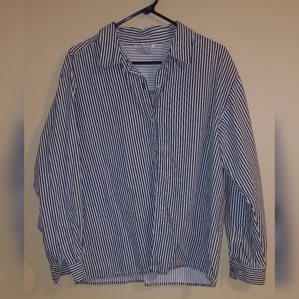 Blue and White Pin Strip Blouse Large